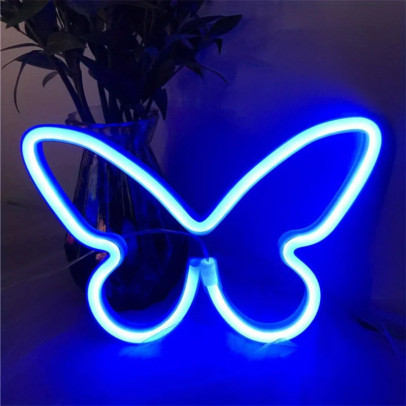 Aesthetic Butterfly & Heart LED Neon Sign | Dimmable Wall Decor for Bedroom, Parties & Gifts
