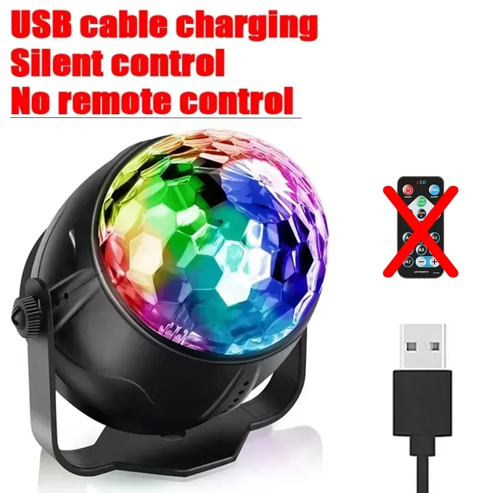 PulseGlow™ RGB LED Disco Party Light – Sound-Activated Rotating DJ Ball for Home, Club & Car