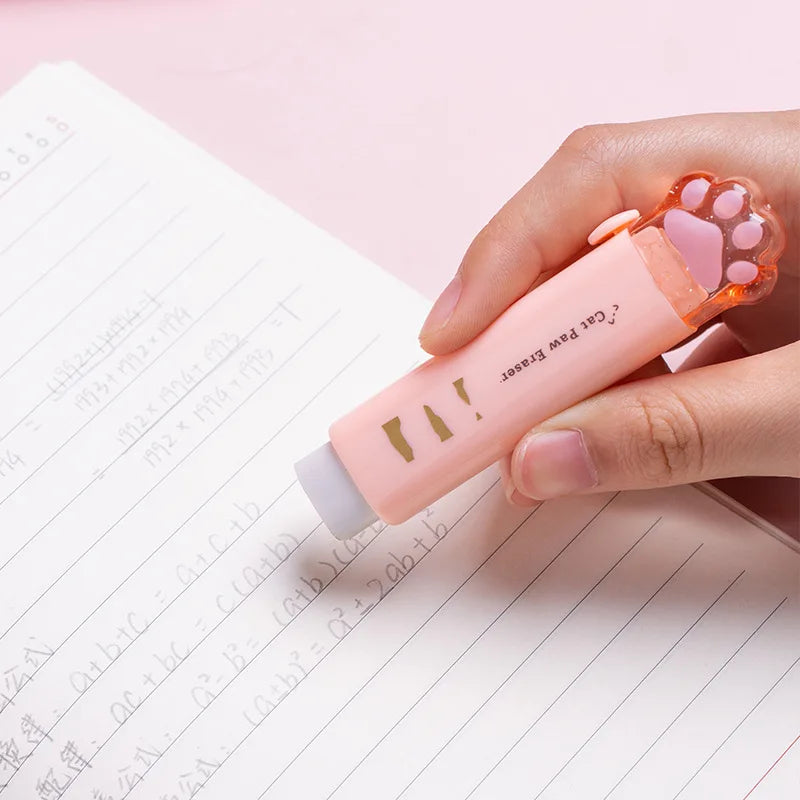 Kawaii Cat Paw Retractable Eraser – Cute Push-Pull Rubber for School, Drawing & Office