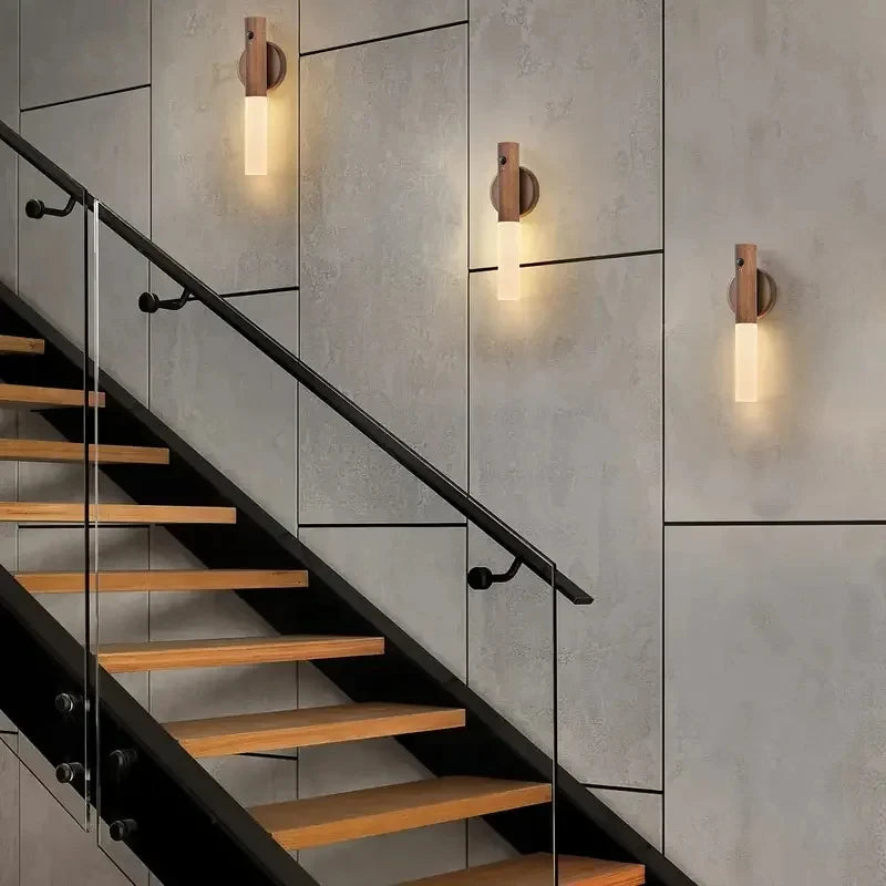 Magnetic Wooden Motion Sensor Light | Cordless LED Wall Sconce & Night Light | Rechargeable Smart Lighting