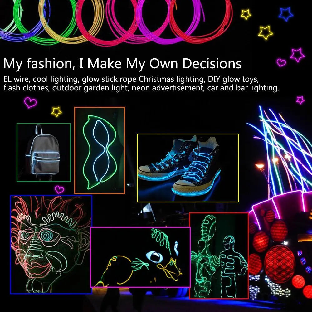 5-in-1 EL Wire Neon Glow Kit | DIY LED Costume & Party Lights | Portable Luminous Wire for Dance & Decor