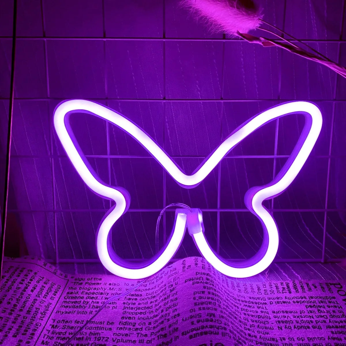 Aesthetic Butterfly & Heart LED Neon Sign | Dimmable Wall Decor for Bedroom, Parties & Gifts