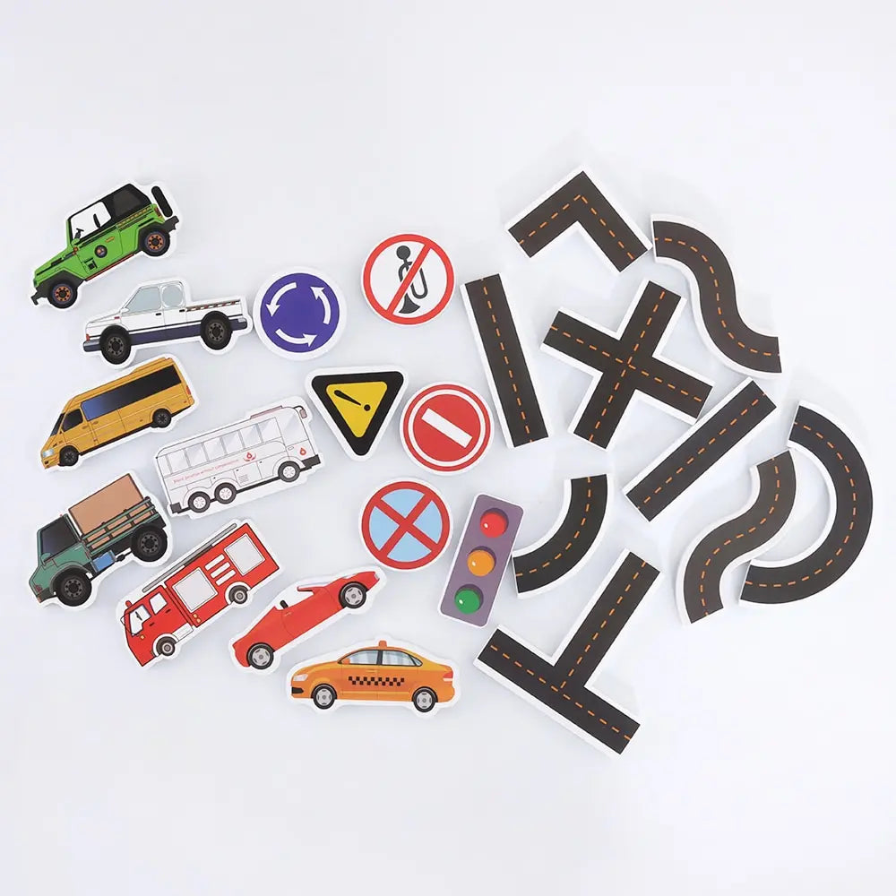 City Traffic Bath Road Puzzle – 23-Piece Floating Foam Tracks & Vehicle Set for Creative Water Play