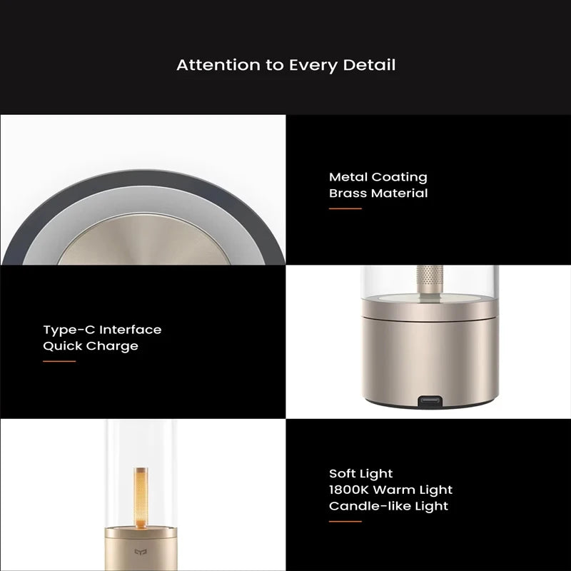 Yeelight Candela Rechargeable LED Ambiance Lamp – 1800K Warm Candlelight with Stepless Dimming