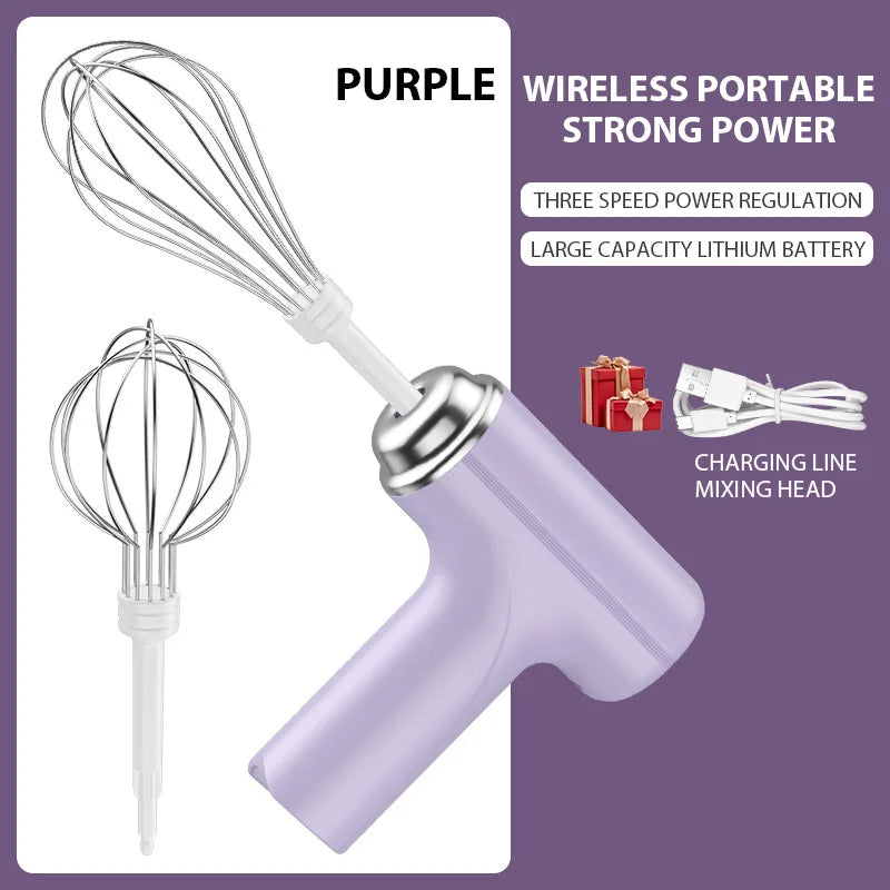 SwiftWhisk™ Cordless Electric Hand Mixer – Rechargeable 3-Speed Egg Beater & Cream Blender for Baking