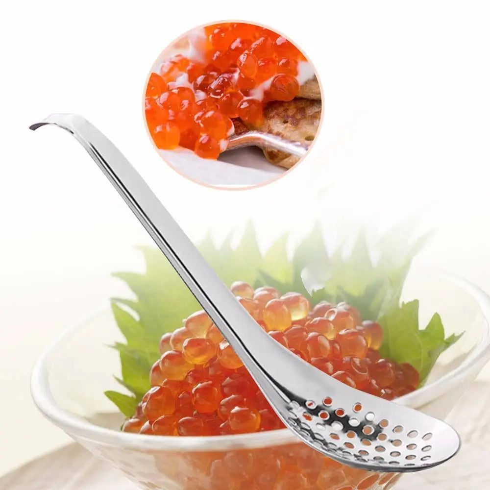 Stainless Steel 56-Hole Slotted Caviar Spoon – Fine Mesh Straining Kitchen Tool