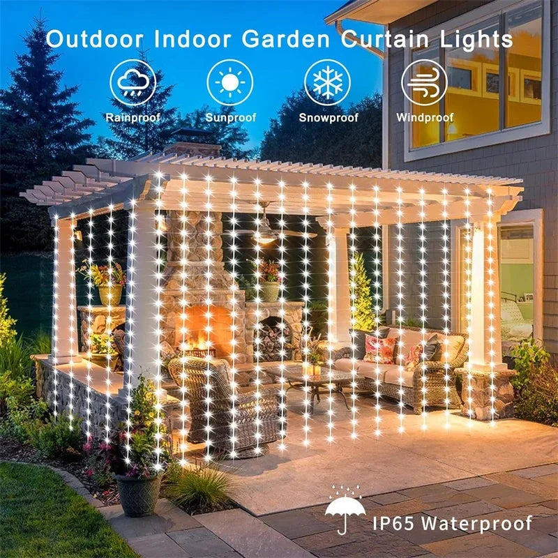 Solar Outdoor LED Curtain Lights – 8-Mode Waterproof Hanging Fairy Lights for Patio, Gazebo & Holiday Decor