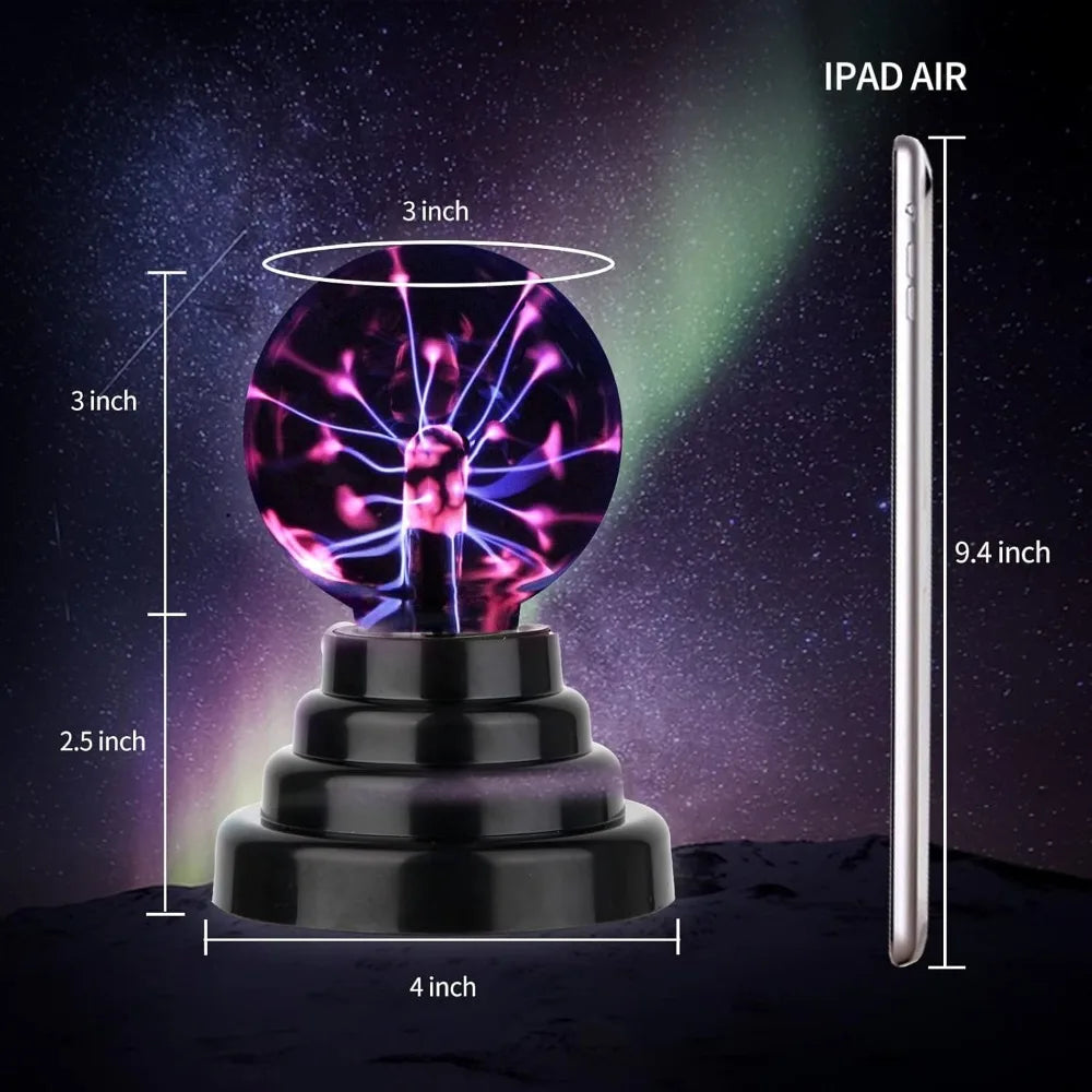 3" Touch Plasma Ball Lamp – Interactive LED Lightning Globe Night Light for Bedroom & Desk Decor