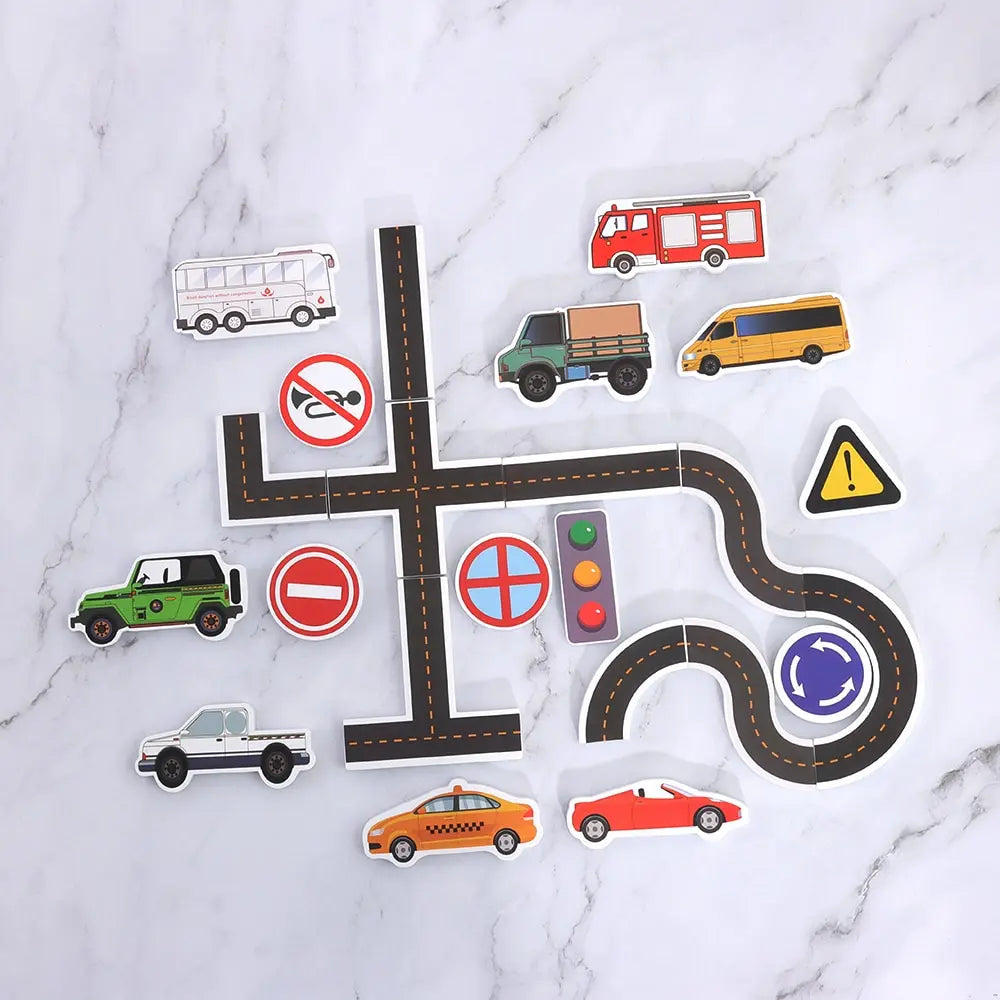 City Traffic Bath Road Puzzle – 23-Piece Floating Foam Tracks & Vehicle Set for Creative Water Play