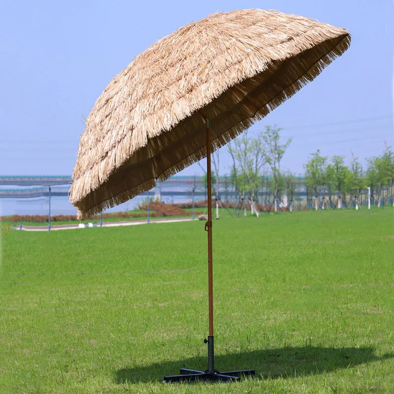 Tropical Thatched Beach Umbrella – Large Foldable Patio & Pool Sunshade