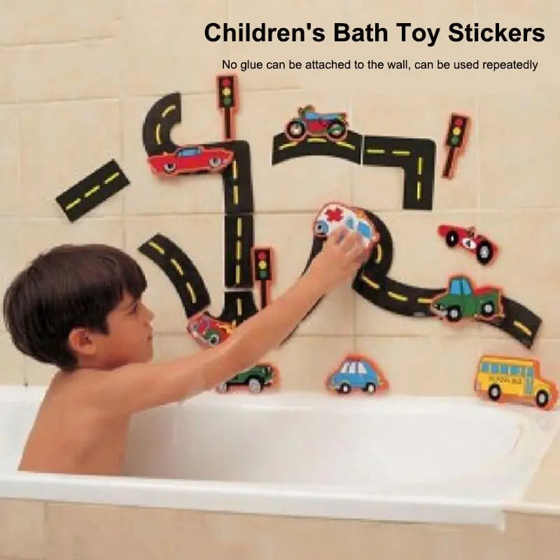 City Traffic Bath Road Puzzle – 23-Piece Floating Foam Tracks & Vehicle Set for Creative Water Play