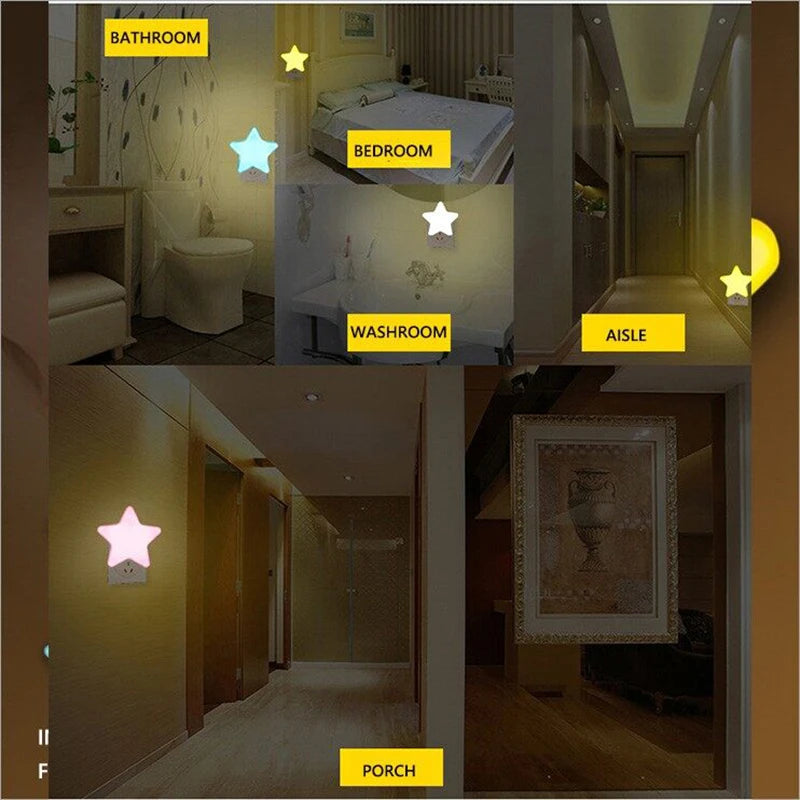Celestial Star LED Plug-In Night Light – Automatic Dusk-to-Dawn Sensor for Kids' Rooms & Hallways