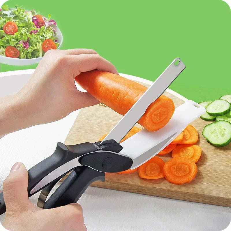 SwiftCut 2-in-1 Kitchen Scissors – Handheld Food Chopper & Built-in Cutting Board for Effortless Meal Prep