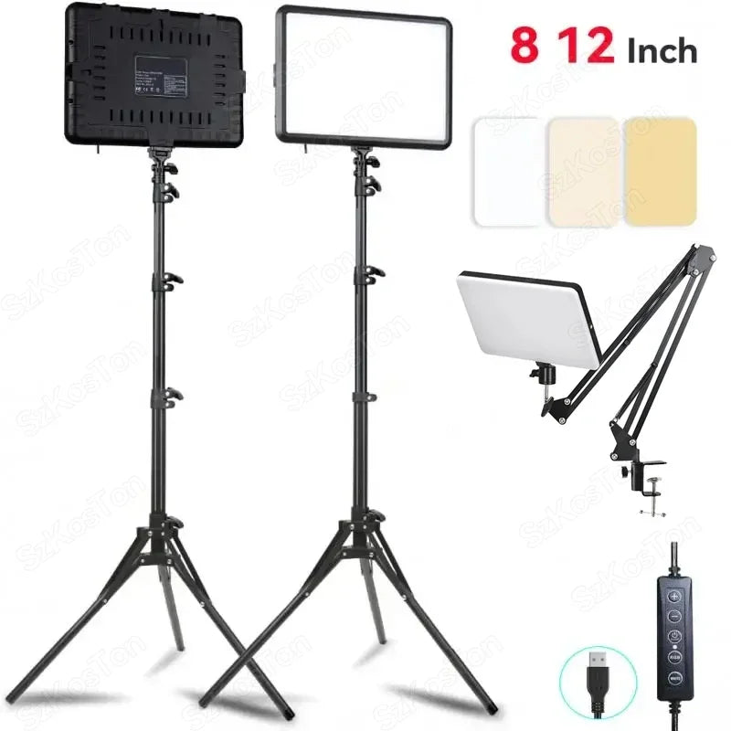 Dimmable LED Video Light Panel with Adjustable Tripod Stand | Portable Photography Fill Lighting