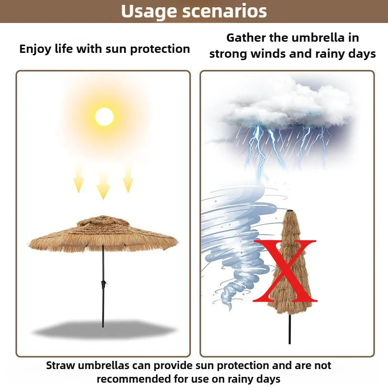 Tropical Thatched Beach Umbrella – Large Foldable Patio & Pool Sunshade