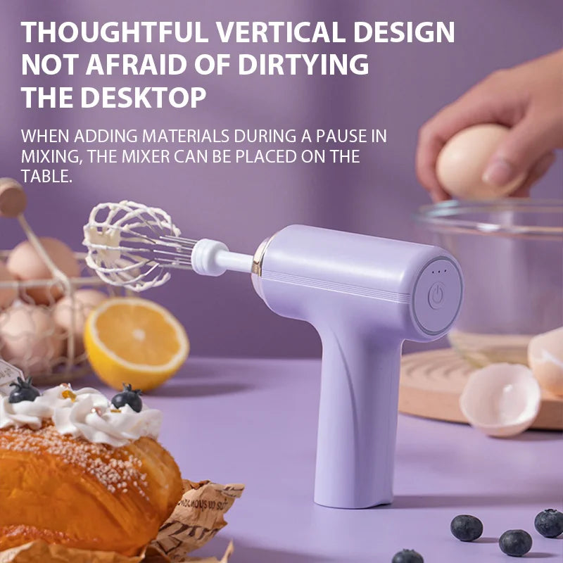 SwiftWhisk™ Cordless Electric Hand Mixer – Rechargeable 3-Speed Egg Beater & Cream Blender for Baking