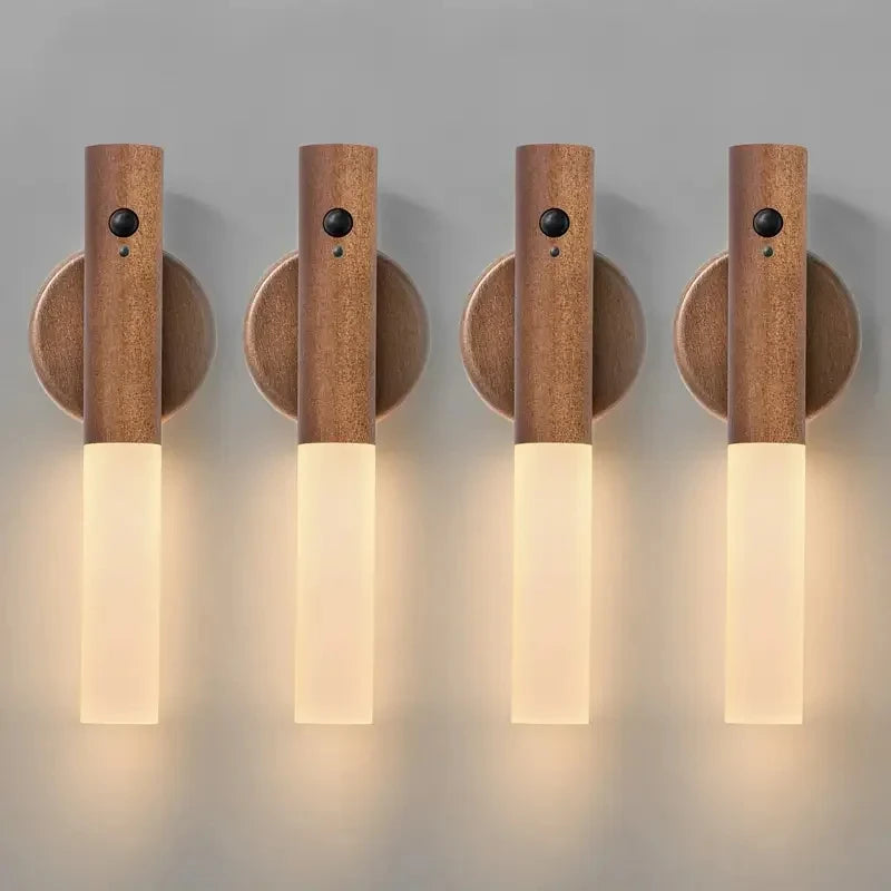 Magnetic Wooden Motion Sensor Light | Cordless LED Wall Sconce & Night Light | Rechargeable Smart Lighting
