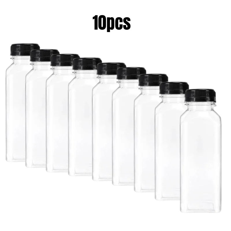 16oz Clear Reusable Beverage Bottles – Leak-Proof & Tamper-Evident Lids for Smoothies, Juices & Meal Prep