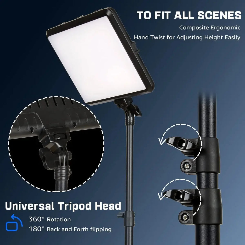 Dimmable LED Video Light Panel with Adjustable Tripod Stand | Portable Photography Fill Lighting