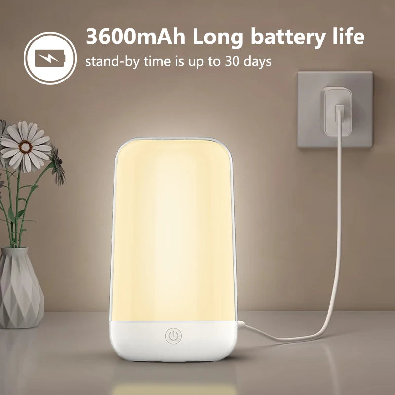 Smart Touch LED Bedside Lamp – Dimmable RGB Night Light with Bluetooth Connectivity & Rechargeable Battery