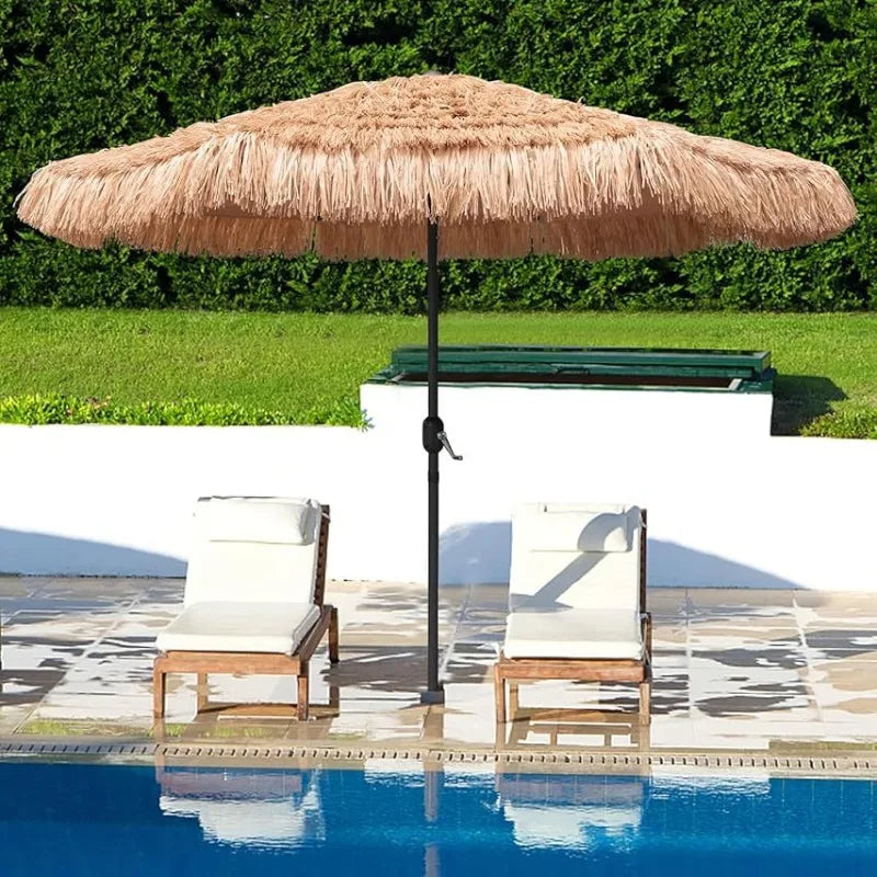 Tropical Thatched Beach Umbrella – Large Foldable Patio & Pool Sunshade