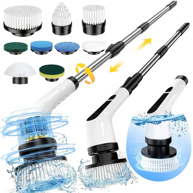 9-in-1 Electric Spin Cleaning Brush – Cordless Shower Scrubber with 9 Replaceable Heads & Adjustable Handle