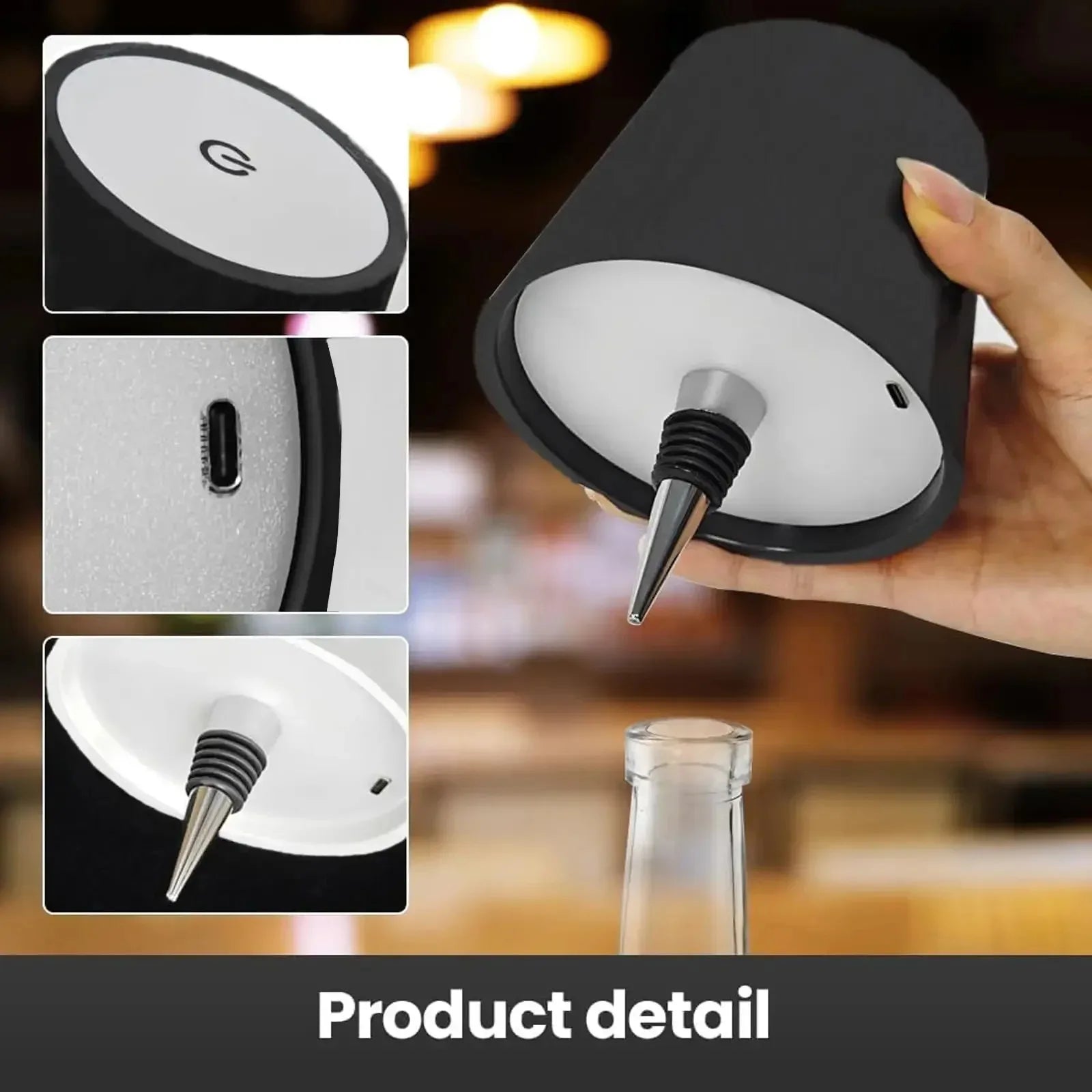 AuraFit Wireless Bottle Topper Lamp – Touch-Controlled LED Table Light with 3 Color Modes & Rechargeable Battery