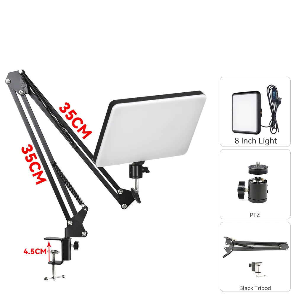 Dimmable LED Video Light Panel with Adjustable Tripod Stand | Portable Photography Fill Lighting