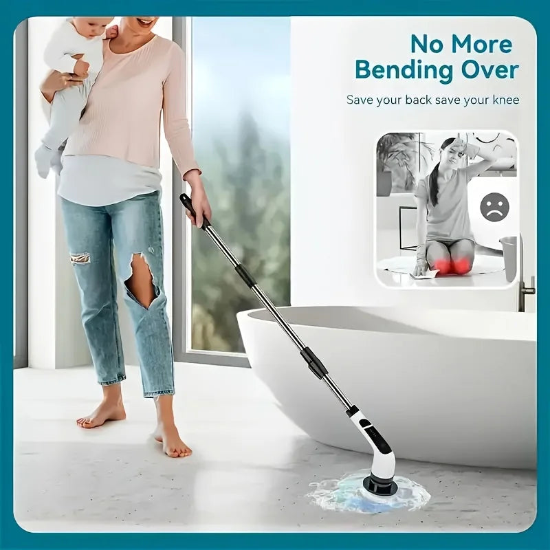 9-in-1 Electric Spin Cleaning Brush – Cordless Shower Scrubber with 9 Replaceable Heads & Adjustable Handle