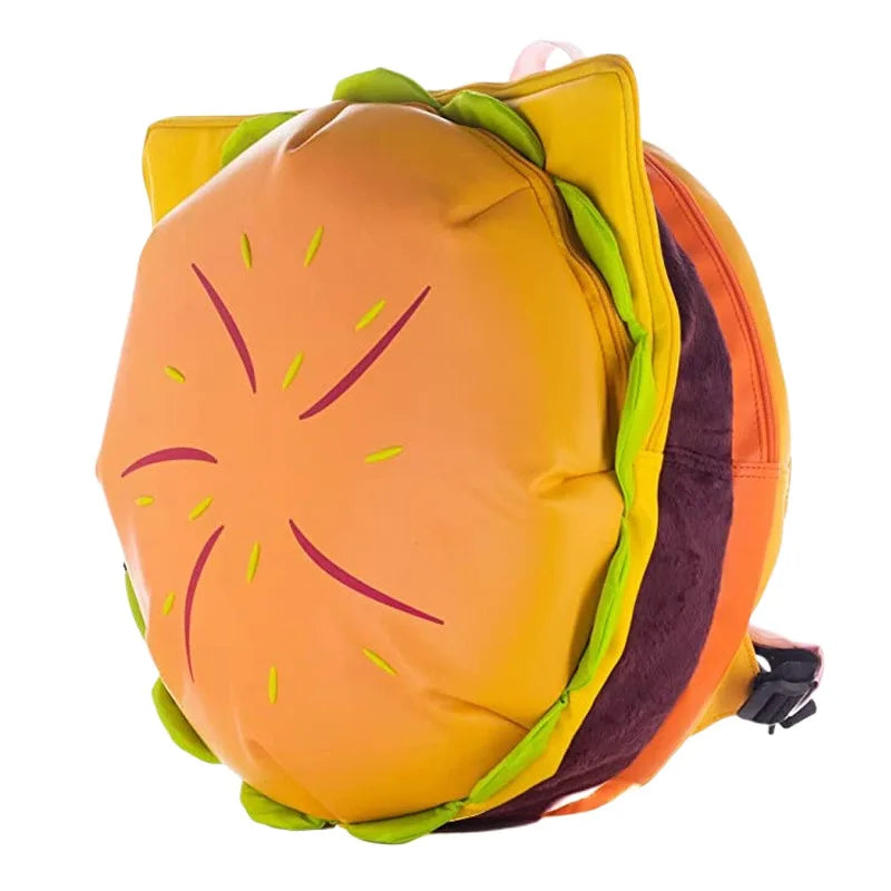 Plush Hamburger Backpack – Cartoon Burger School Bag with Large Capacity & Soft Plush Design