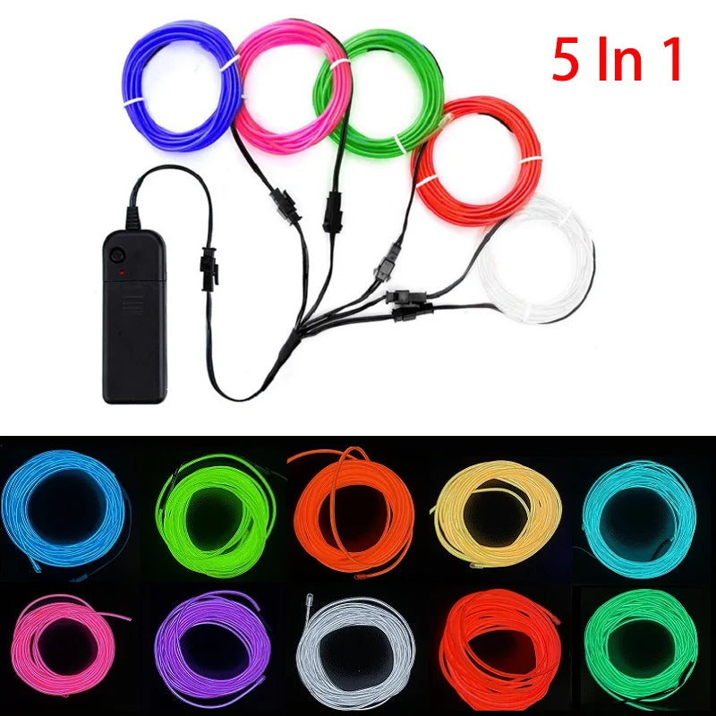 5-in-1 EL Wire Neon Glow Kit | DIY LED Costume & Party Lights | Portable Luminous Wire for Dance & Decor