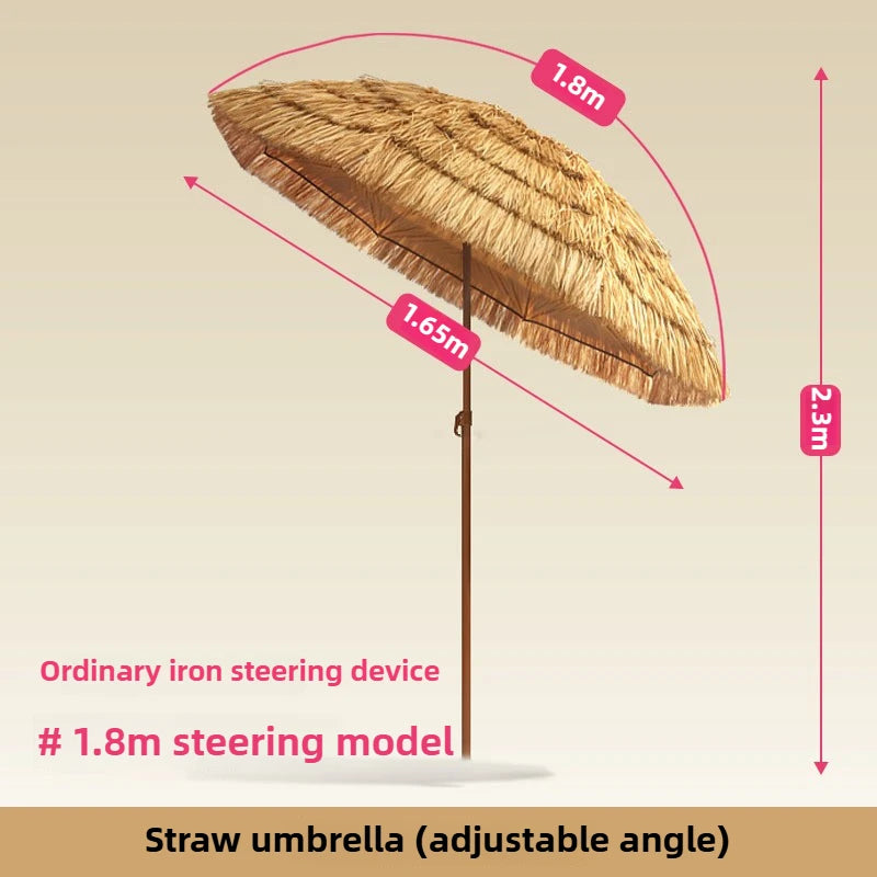 Tropical Thatched Beach Umbrella – Large Foldable Patio & Pool Sunshade