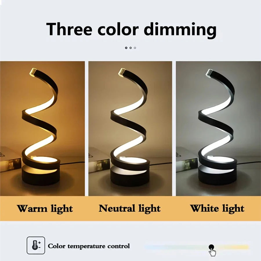 Modern Helix LED Spiral Table Lamp – Minimalist Dimmable Ambient Light for Bedroom, Office & Living Room