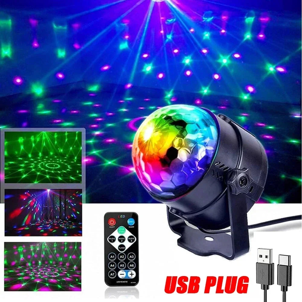 PulseGlow™ RGB LED Disco Party Light – Sound-Activated Rotating DJ Ball for Home, Club & Car
