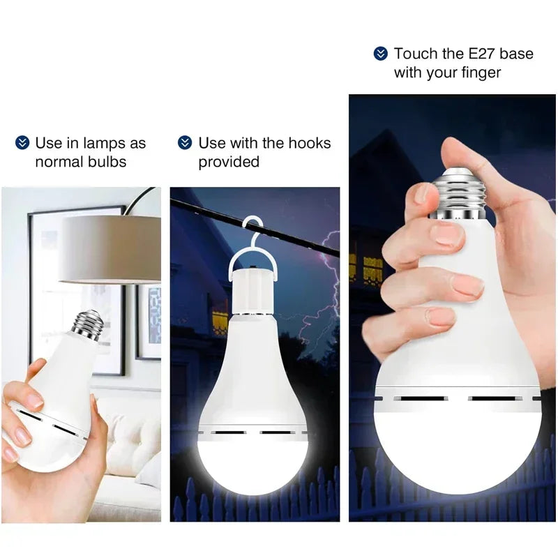 Smart Emergency LED Light Bulb – Rechargeable Backup Lamp with Hook for Power Outages, Camping & Home Safety