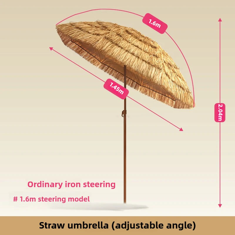 Tropical Thatched Beach Umbrella – Large Foldable Patio & Pool Sunshade