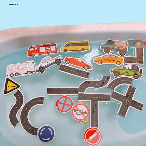 City Traffic Bath Road Puzzle – 23-Piece Floating Foam Tracks & Vehicle Set for Creative Water Play