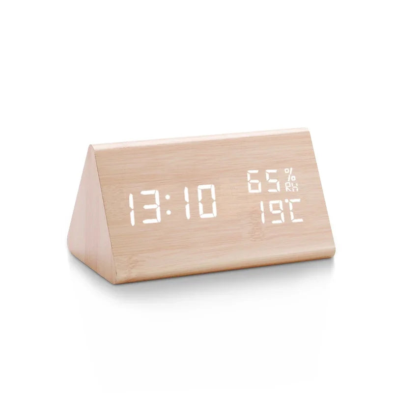 LED Wooden Digital Alarm Clock – Sound Control Desk Clock with USB Power